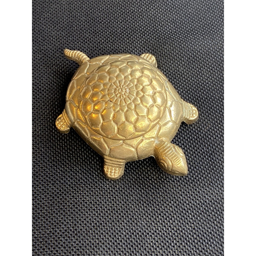 Vintage Brass Turtle Detached Lid Trinket Box 4" Made In Italy Mid-Century Mod